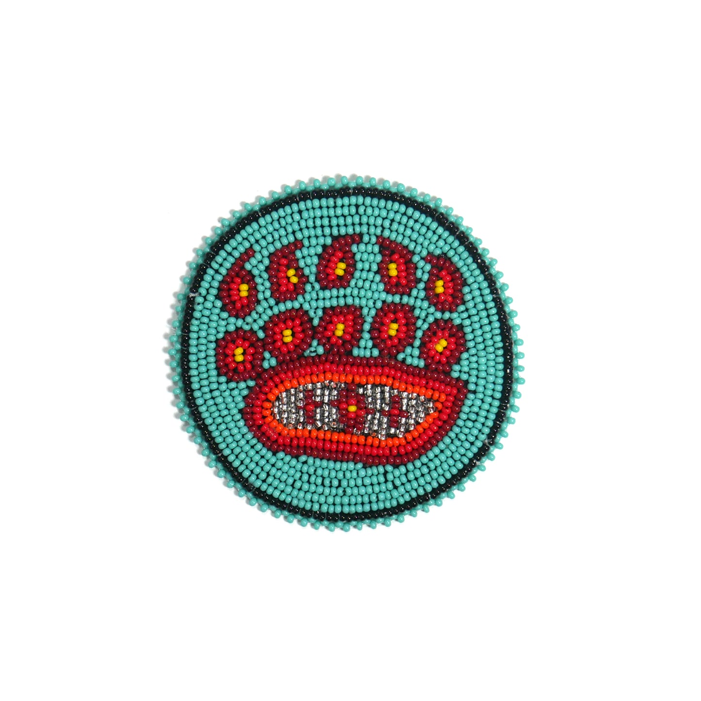 TURQUOISE BEAR PAW HANDMADE NATIVE AMERICAN BEADED CRAFT APPLIQUE PATCH ROSETTE 3.0 inch