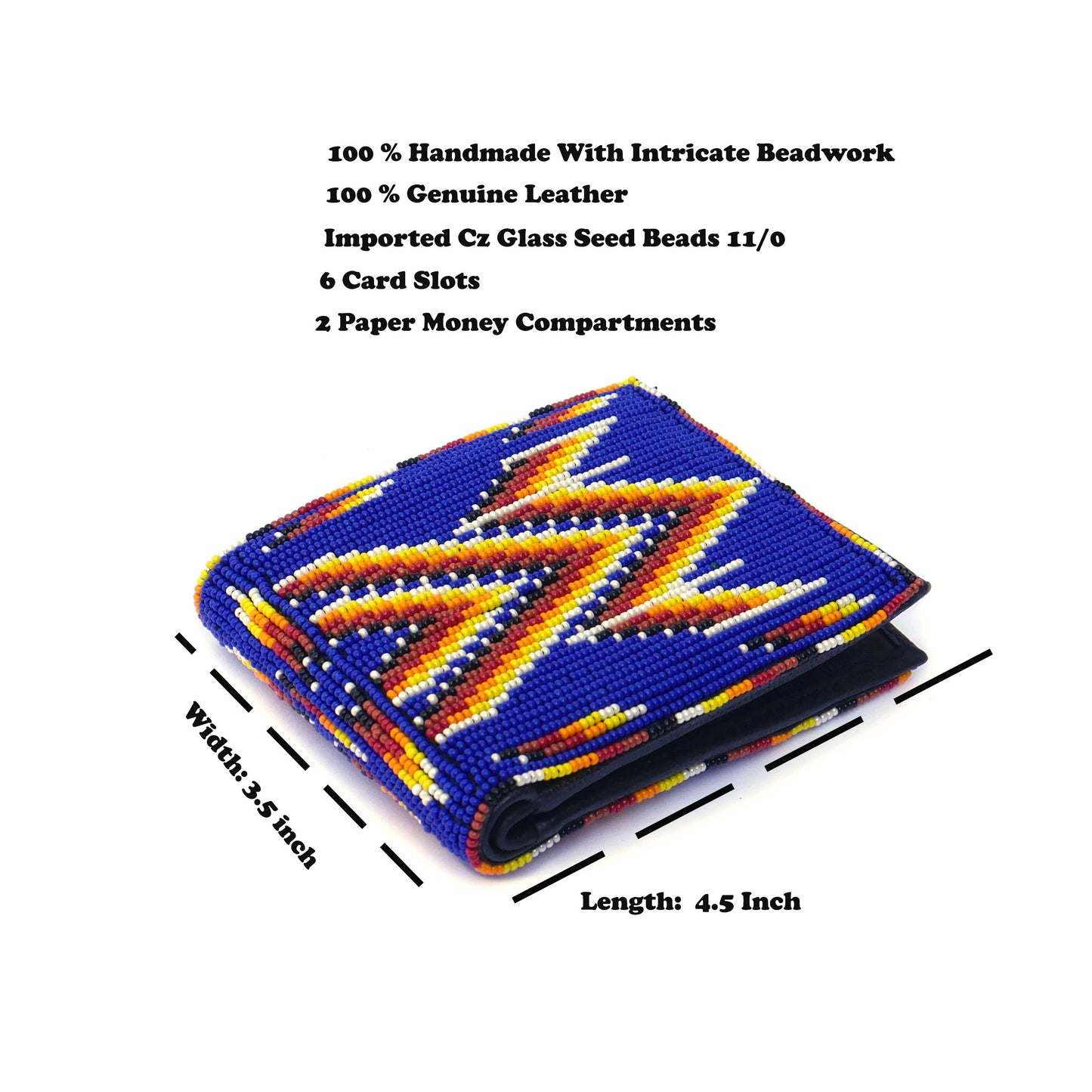 Blue Handmade beaded Leather Wallet seed bead Native American Beadwork| traditional gifts for men and women
