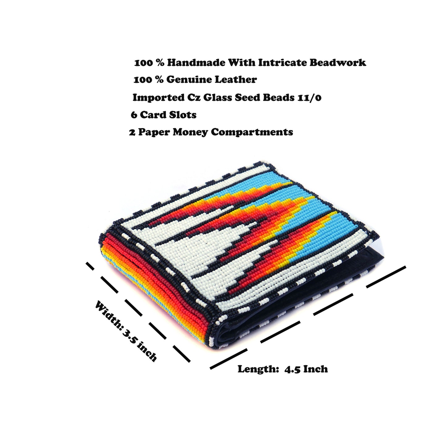 White - Sky-Blue Handmade beaded Leather Wallet seed bead Native American Beadwork| traditional gifts for men and women