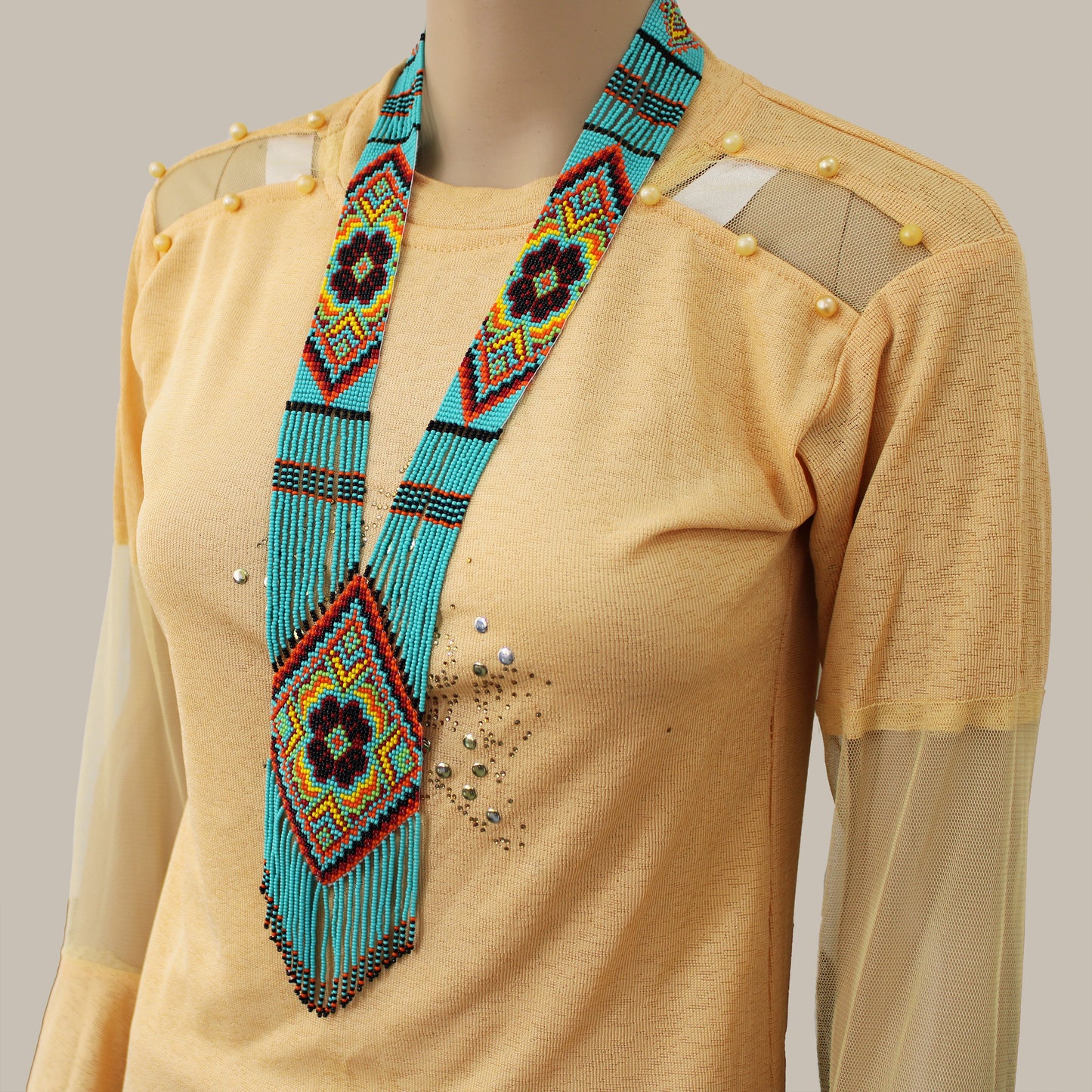 Turquoise Native American Beaded Necklace ( Handmade )
