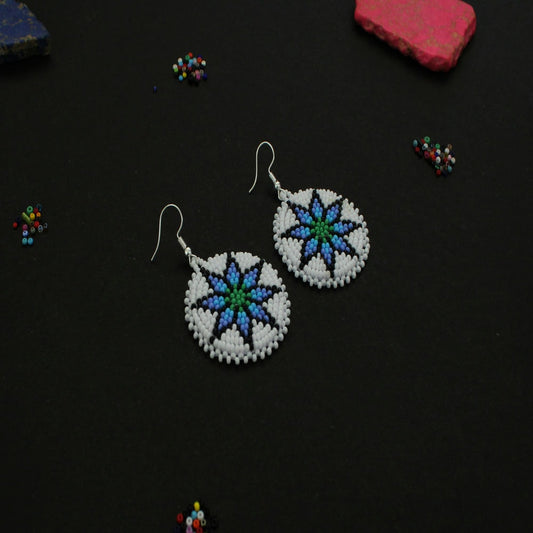 White Handmade Native American Seed Beads Beaded Earrings