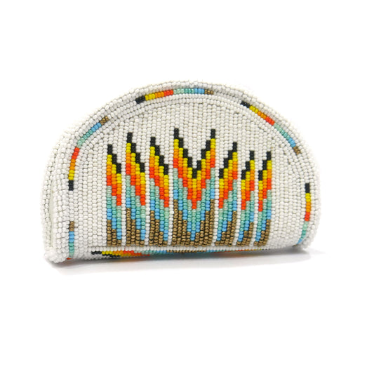 White Native American Beaded Coin Purse, Change Purse For Women, Zippered Change Pouch Wallet, Small Leather Pouch, designer key pouch