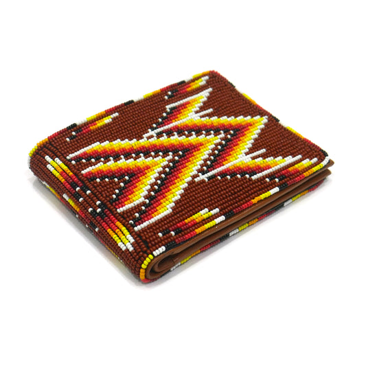 Brown Handmade beaded Leather Wallet seed bead  Native American Beadwork| traditional gifts for men and women