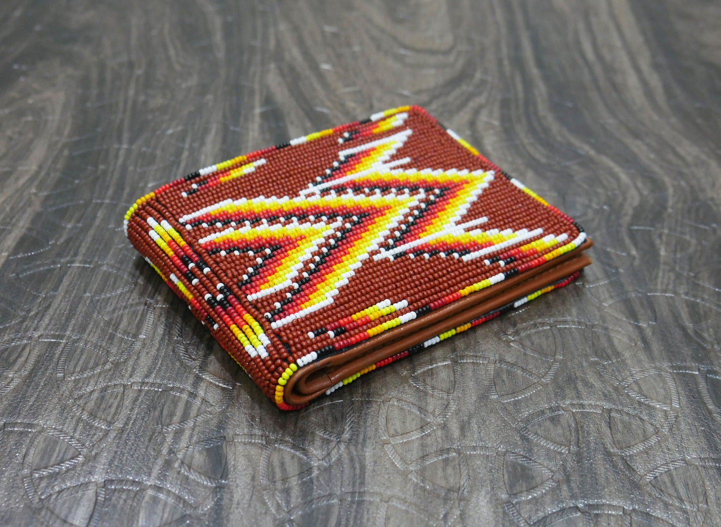 Brown Handmade beaded Leather Wallet seed bead  Native American Beadwork| traditional gifts for men and women