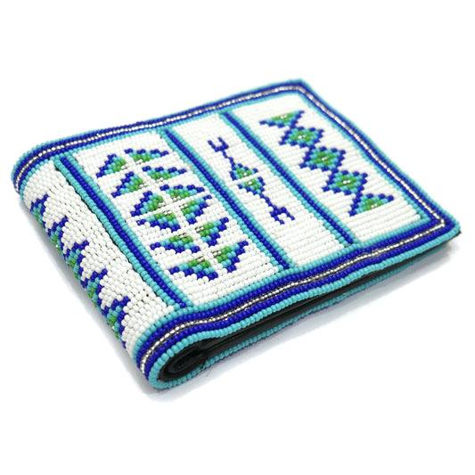 White Handmade beaded Leather Wallet seed bead  Native American Beadwork| traditional gifts for men and women