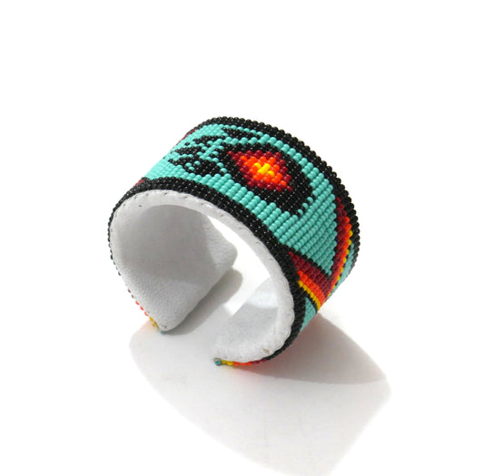 Turquoise & Black Bear Paw Beaded Cuff Bracelet native American seed beads Adjustable cuff bracelet (Handmade)