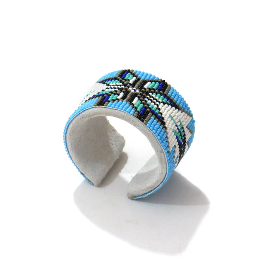 Sky-Blue Star Beaded Cuff Bracelet native American seed beads Adjustable cuff bracelet (Handmade)