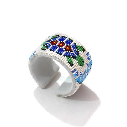Cream Turtle Beaded Cuff Bracelet native American seed beads Adjustable cuff bracelet (Handmade)