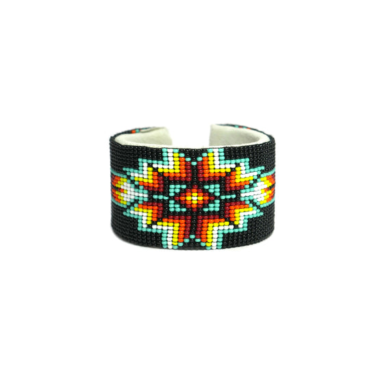 Black Star Bracelet native American seed beads Adjustable cuff bracelet (Handmade)