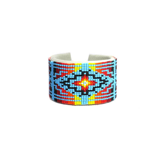 sky-Blue Bracelet native American seed beads Adjustable cuff bracelet (Handmade)