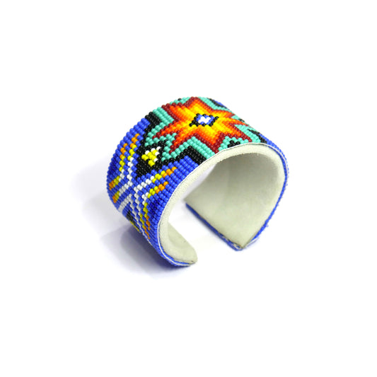 Blue Star Bracelet native American seed beads Adjustable cuff bracelet (Handmade)