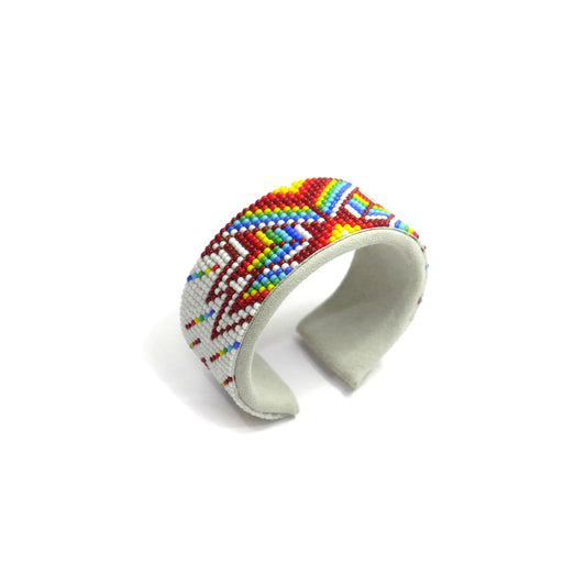 White Southwestern Bracelet native American seed beads Adjustable cuff bracelet (Handmade)