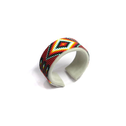 Brownish Red Bracelet native American seed beads Adjustable cuff bracelet (Handmade)