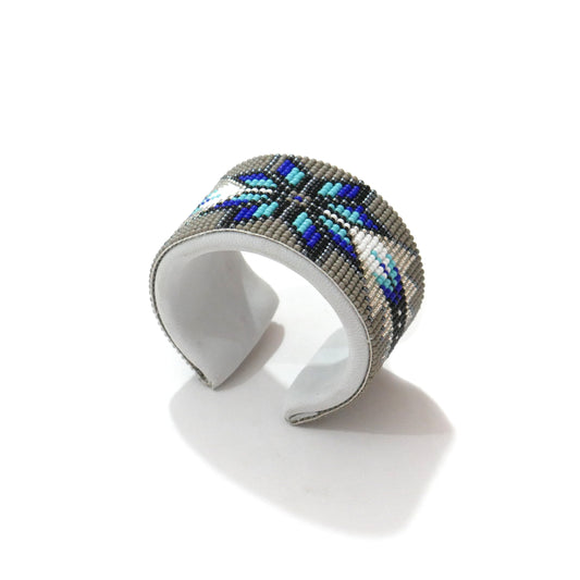Grey Star Beaded Cuff Bracelet native American seed beads Adjustable cuff bracelet (Handmade)