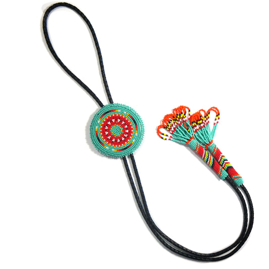 Beaded Bolo Tie with Geometric and Traditional Design - Men's Bolo Tie for Wedding, Formal Occasion