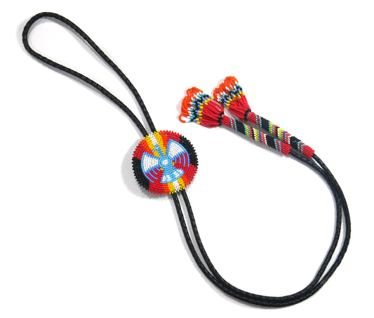 Beaded Bolo Tie with Geometric and Traditional Design - Men's Bolo Tie for Wedding, Formal Occasion