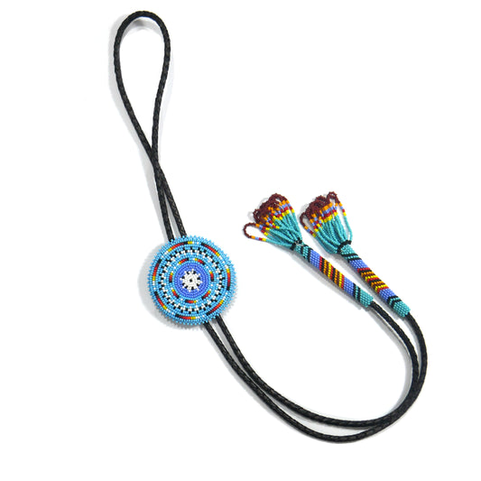 Beaded Bolo Tie with Geometric and Traditional Design - Men's Bolo Tie for Wedding, Formal Occasion