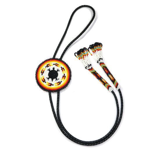 Beaded Bolo Tie with Geometric and Traditional Design - Men's Bolo Tie for Wedding, Formal Occasion
