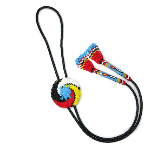 Beaded Bolo Tie with Geometric and Traditional Design - Men's Bolo Tie for Wedding, Formal Occasion