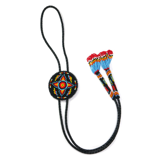 Beaded Bolo Tie with Geometric and Traditional Design - Men's Bolo Tie for Wedding, Formal Occasion