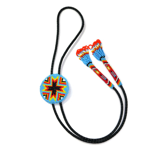 Beaded Bolo Tie with Geometric and Traditional Design - Men's Bolo Tie for Wedding, Formal Occasion