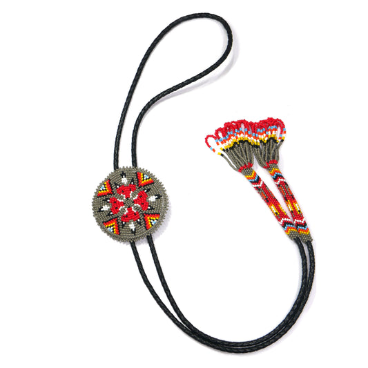 Beaded Bolo Tie with Geometric and Traditional Design - Men's Bolo Tie for Wedding, Formal Occasion