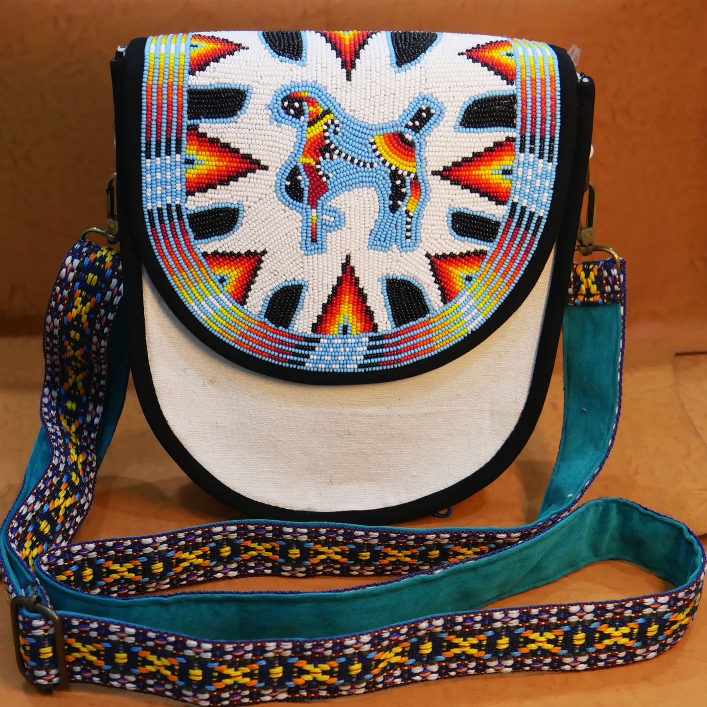 Handmade Beaded Canvas Crossbody Bag , Shoulder Bag, Gift for Her, Gift for him (White Horse)