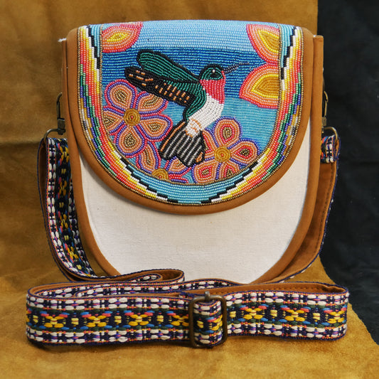 Handmade  Beaded Canvas Crossbody Bag , Shoulder Bag, Gift for Her, Gift for him ( Humingbird  )