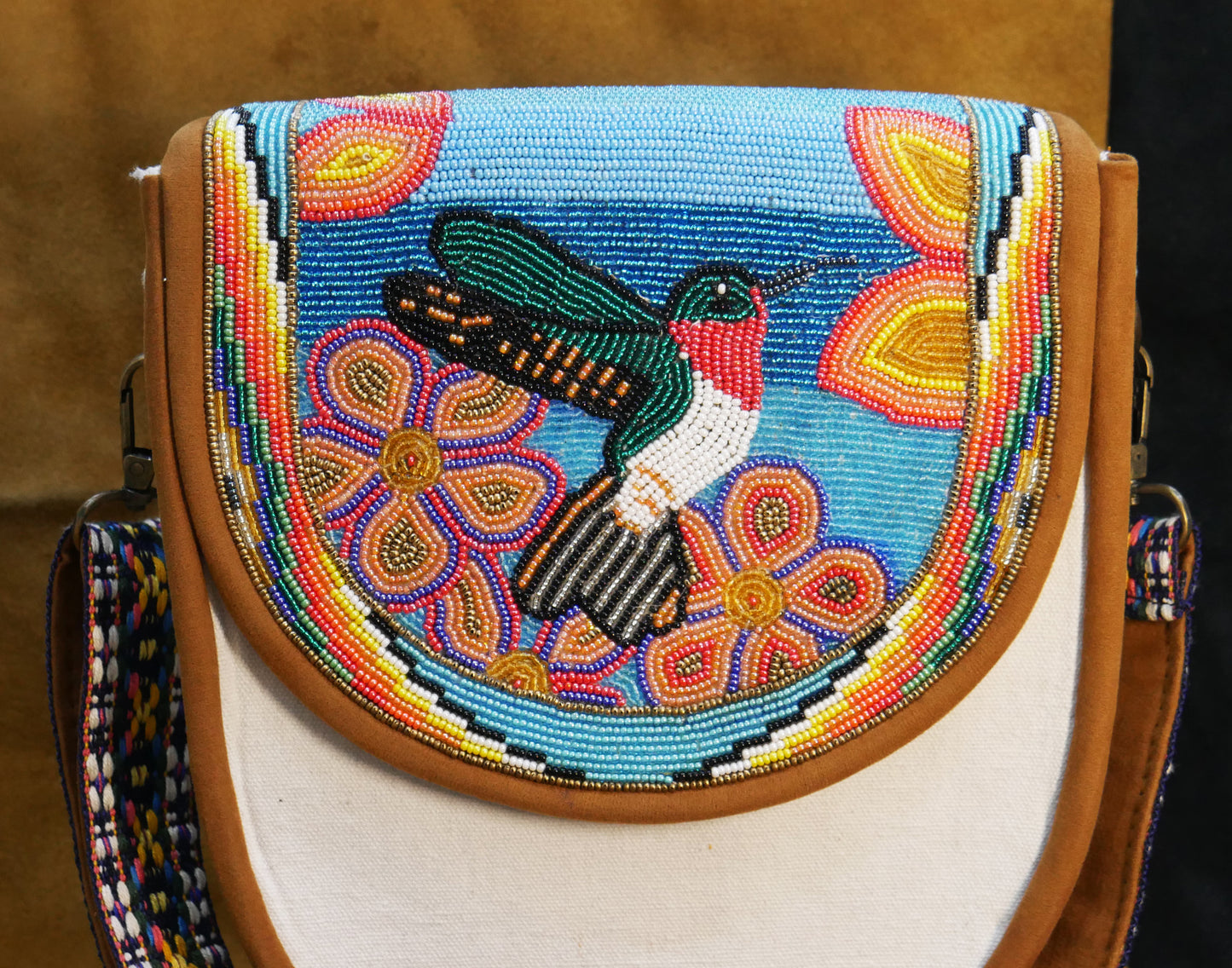Handmade  Beaded Canvas Crossbody Bag , Shoulder Bag, Gift for Her, Gift for him ( Humingbird  )