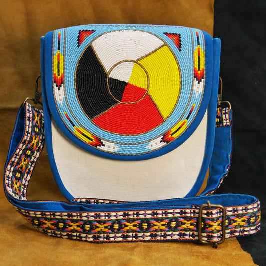 Handmade  Beaded Canvas Crossbody Bag , Shoulder Bag, Gift for Her, Gift for him (4 Direction )