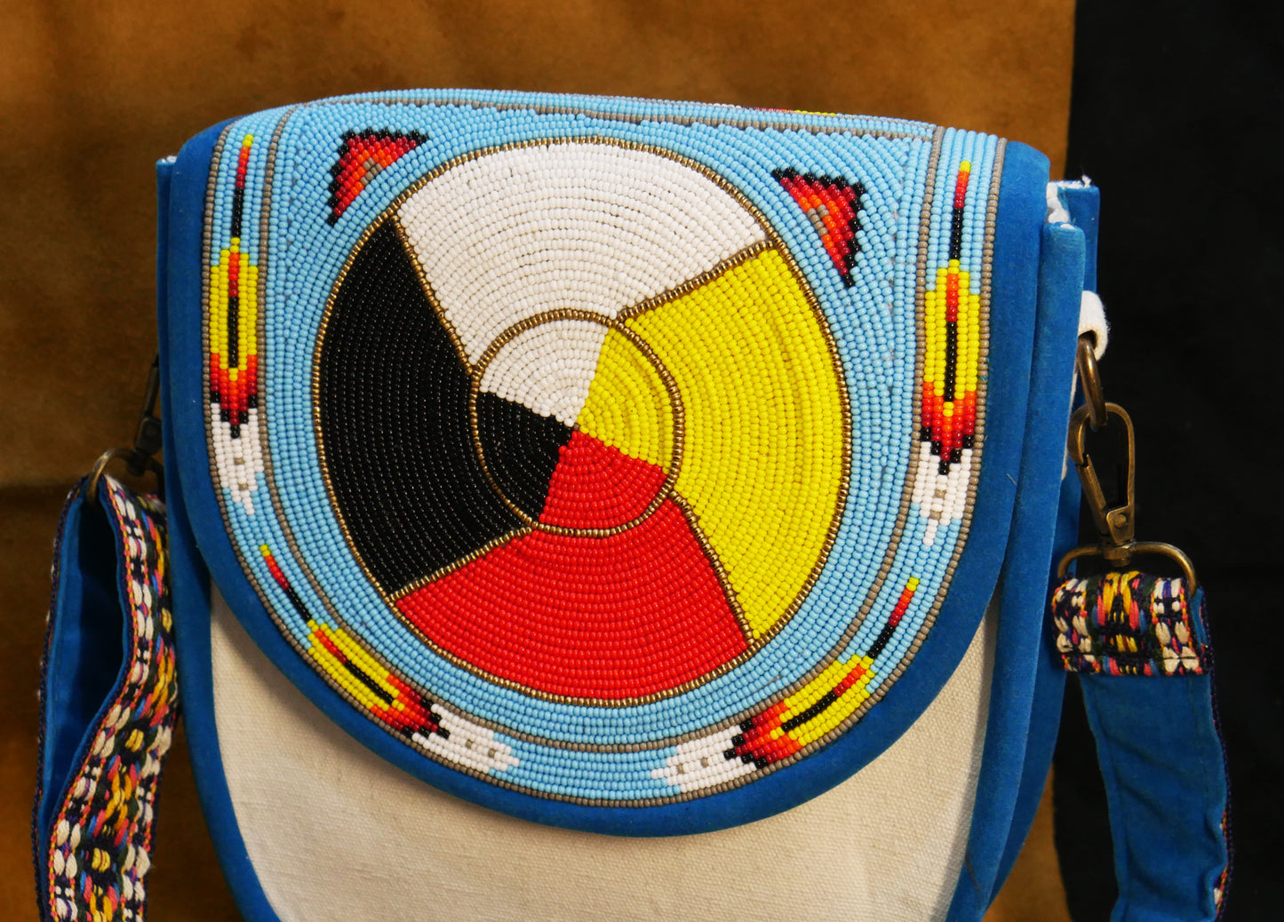 Handmade  Beaded Canvas Crossbody Bag , Shoulder Bag, Gift for Her, Gift for him (4 Direction )