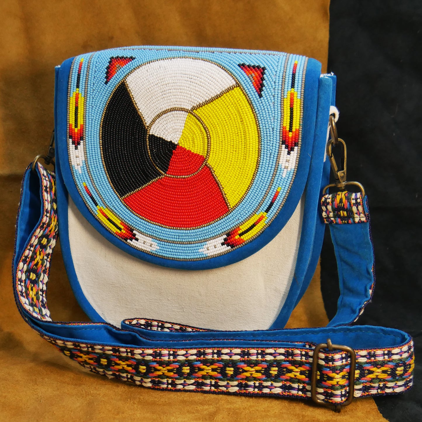 Handmade  Beaded Canvas Crossbody Bag , Shoulder Bag, Gift for Her, Gift for him (4 Direction )