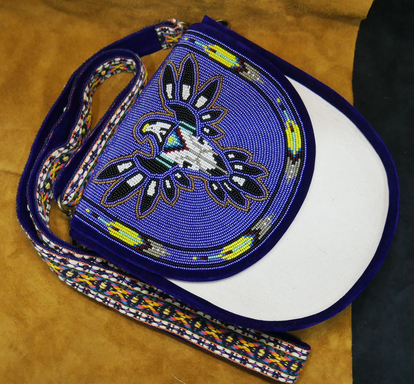 Handmade  Beaded Canvas Crossbody Bag , Shoulder Bag, Gift for Her, Gift for him ( Blue Skull Eagle)
