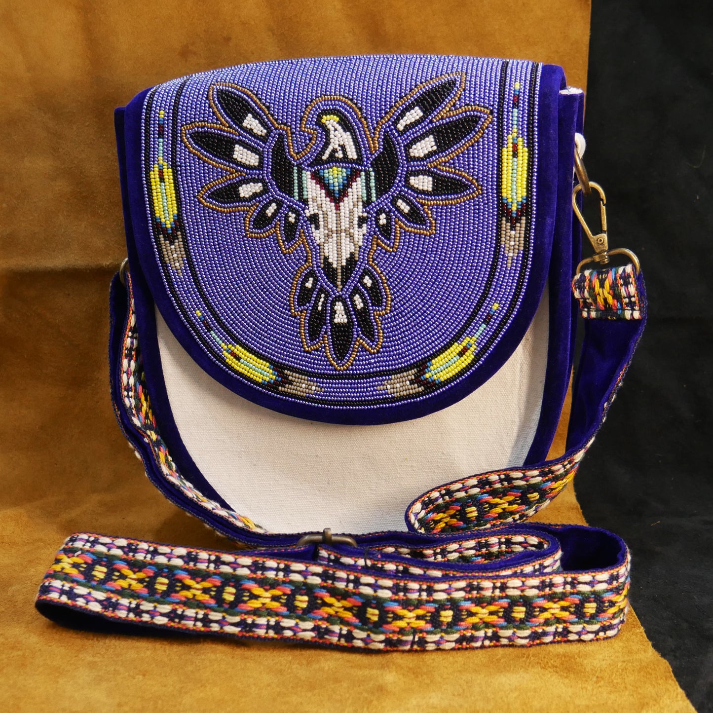 Handmade  Beaded Canvas Crossbody Bag , Shoulder Bag, Gift for Her, Gift for him ( Blue Skull Eagle)