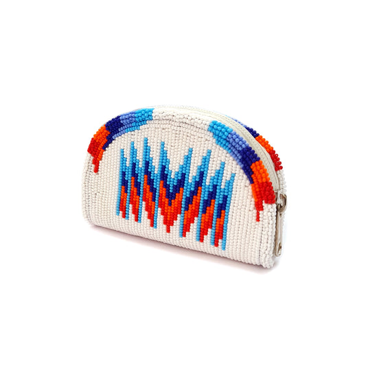 White Native American Beaded Coin Purse, Change Purse For Women, Zippered Change Pouch Wallet, Small Leather Pouch, designer key pouch