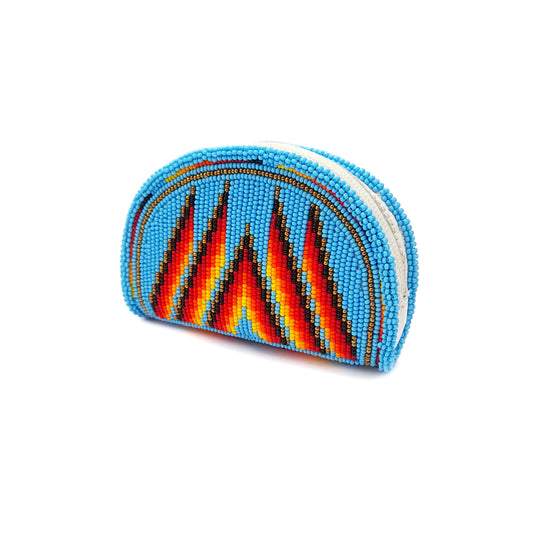 Sky-Blue Native American Beaded Coin Purse, Change Purse For Women, Zippered Change Pouch Wallet, Small Leather Pouch, designer key pouch