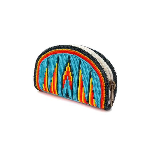 Sky-Blue & Green Native American Beaded Coin Purse, Change Purse For Women, Zippered Change Pouch Wallet, Small Leather Pouch, designer key pouch