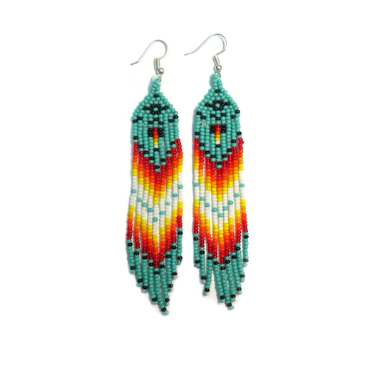 Turquoise Handmade Native American Seed Beads Beaded Earrings