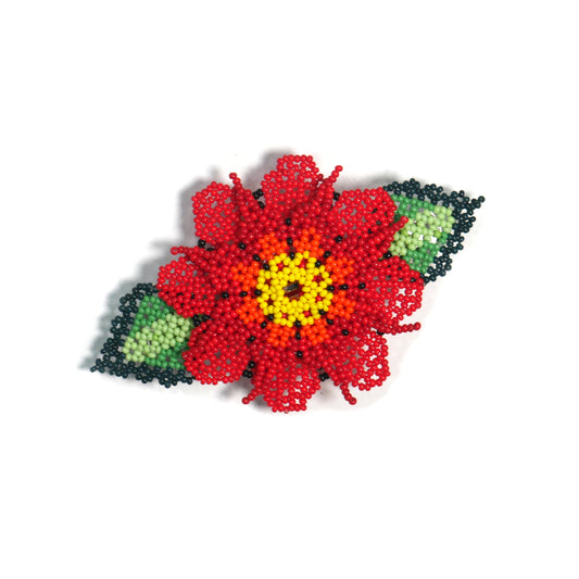 Red Flower Beaded Hair Clips Native American Handmade Beaded Hair Baw Beaded Barrette