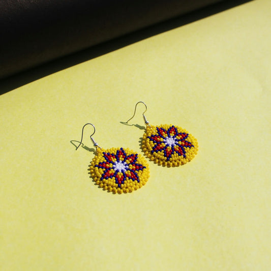 Yellow Handmade Native American Seed Beads Beaded Earrings