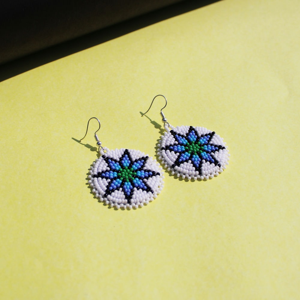 White Handmade Native American Seed Beads Beaded Earrings