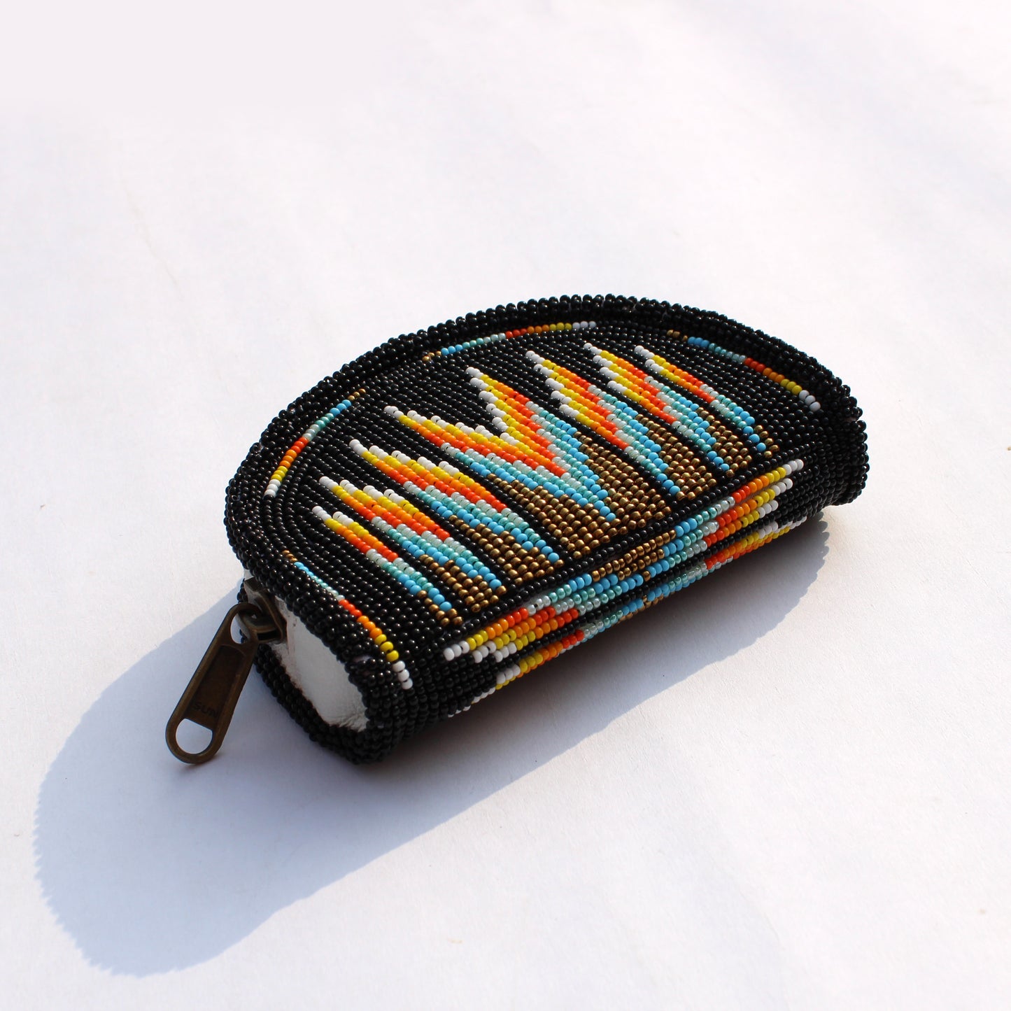 Black Native American Beaded Coin Purse, Change Purse For Women, Zippered Change Pouch Wallet, Small Leather Pouch, designer key pouch