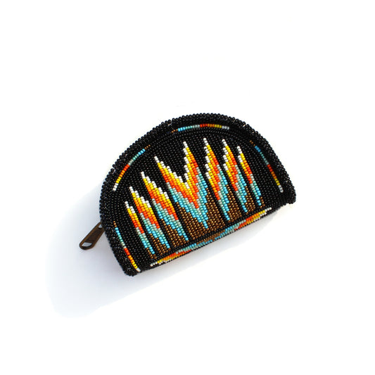 Black Native American Beaded Coin Purse, Change Purse For Women, Zippered Change Pouch Wallet, Small Leather Pouch, designer key pouch