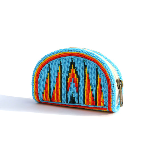 Sky-Blue Native American Beaded Coin Purse, Change Purse For Women, Zippered Change Pouch Wallet, Small Leather Pouch, designer key pouch