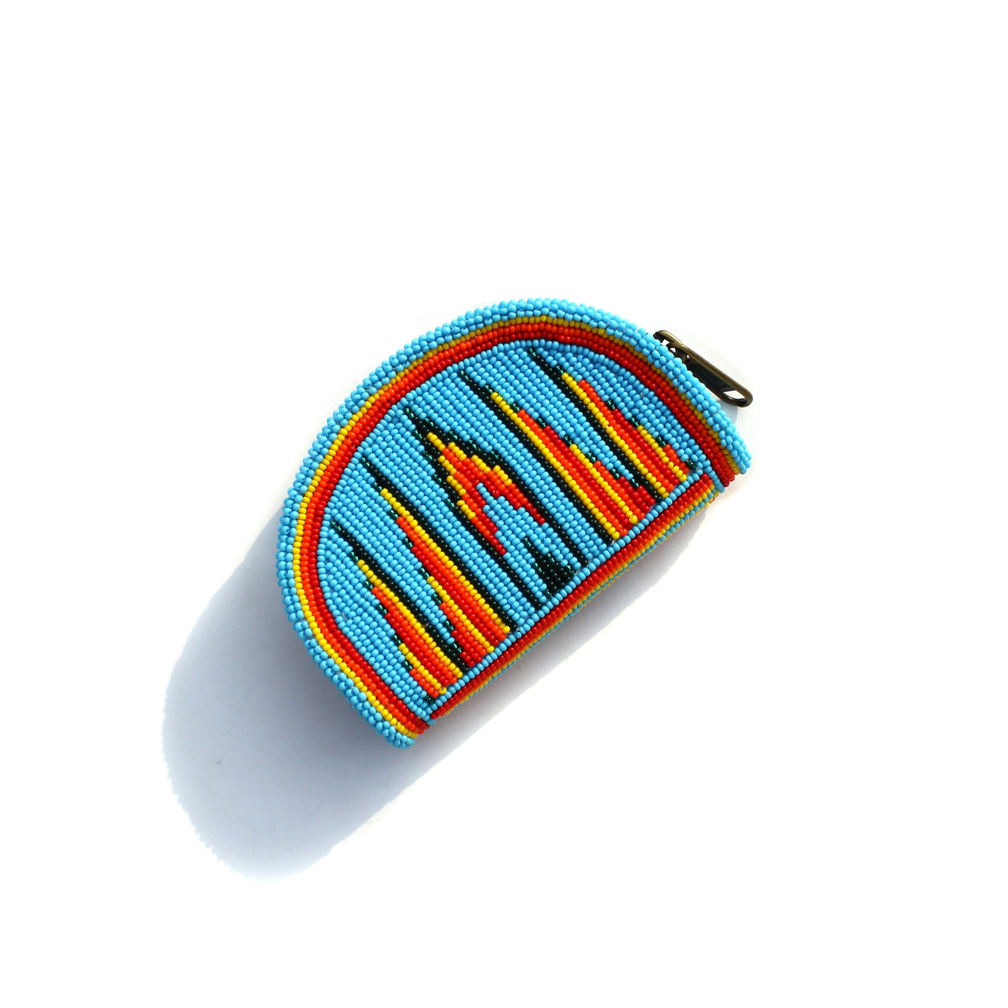Sky-Blue Native American Beaded Coin Purse, Change Purse For Women, Zippered Change Pouch Wallet, Small Leather Pouch, designer key pouch
