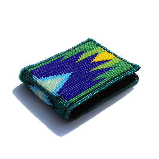 Green & Blue Handmade beaded Leather Wallet seed bead  Native American Beadwork| traditional gifts for men and women