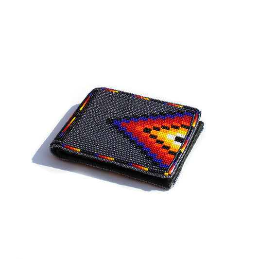 Hematite Handmade beaded Leather Wallet seed bead  Native American Beadwork| traditional gifts for men and women