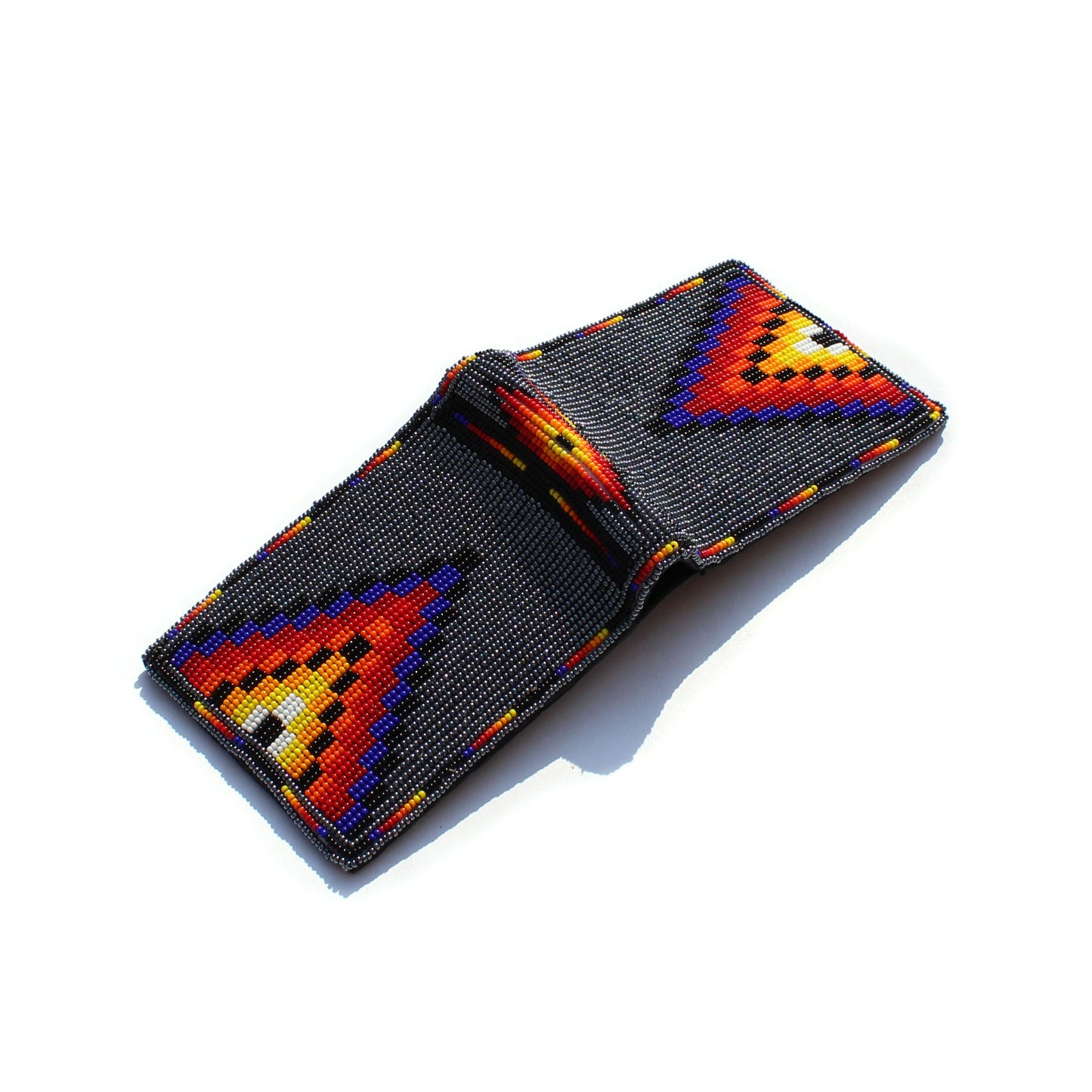 Hematite Handmade beaded Leather Wallet seed bead  Native American Beadwork| traditional gifts for men and women