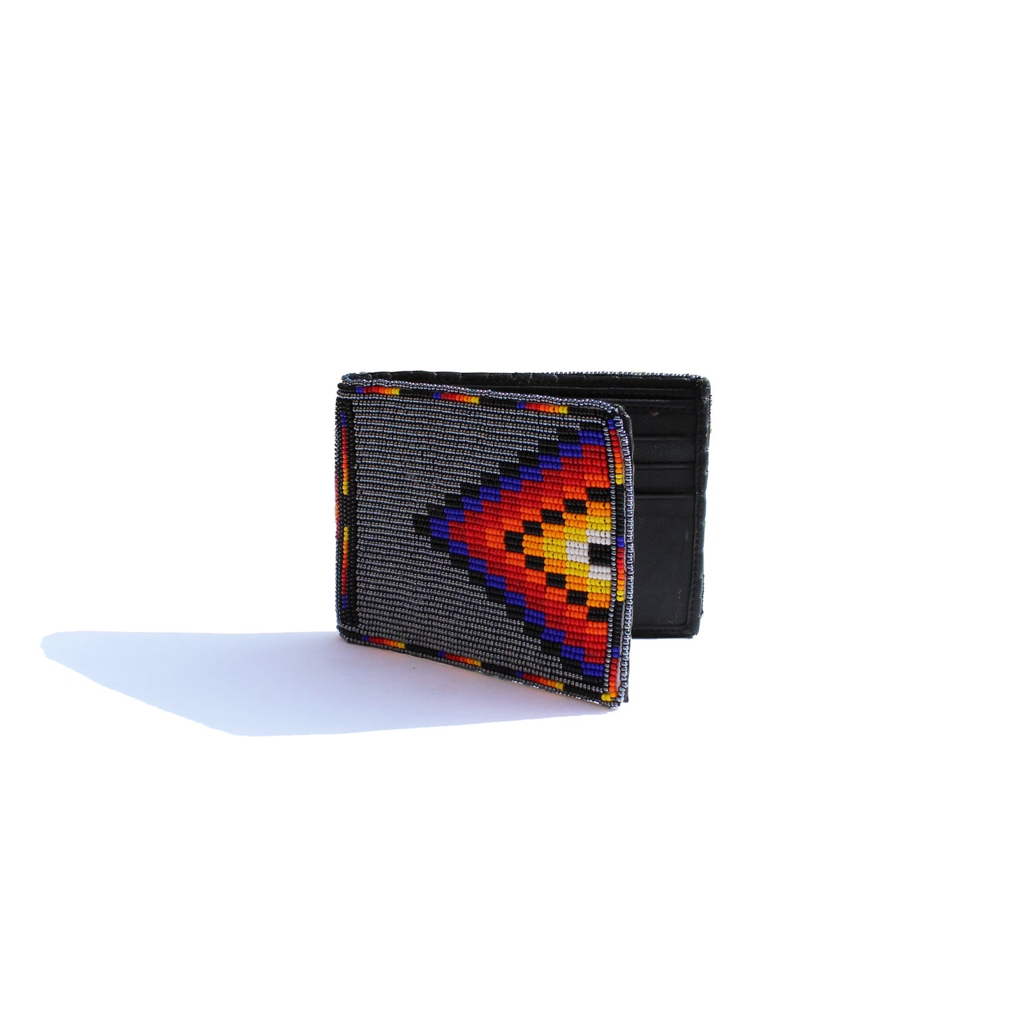 Hematite Handmade beaded Leather Wallet seed bead  Native American Beadwork| traditional gifts for men and women