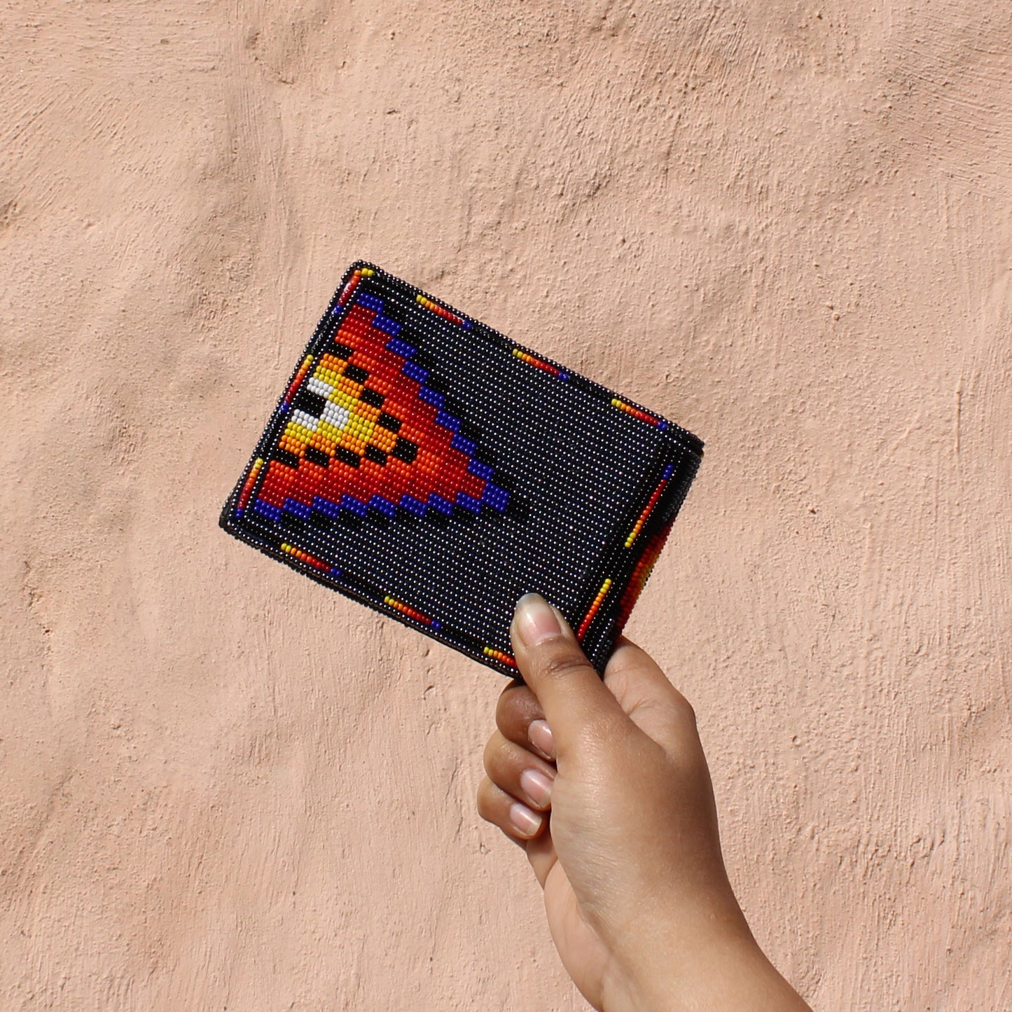 Hematite Handmade beaded Leather Wallet seed bead  Native American Beadwork| traditional gifts for men and women